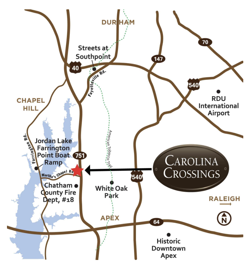 Carolina Crossings Location Map — near Jordan Lake and HWY 751 Apex NC